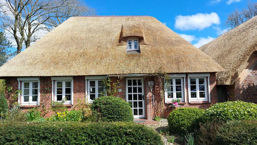 Ein schönes, neu eingedecktes Reetdachhaus